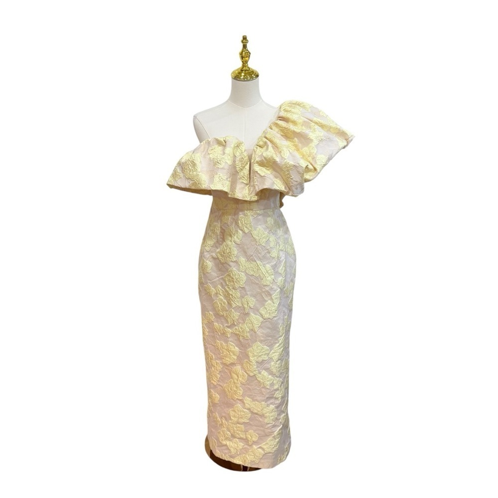 Antonio Melani Jordyn Floral Jacquard One Shoulder Midi Dress Butter Yellow NWT